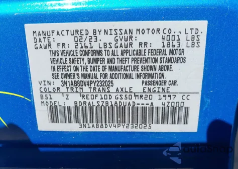 2023 Nissan Sentra Sr Xtronic Cvt from USA, damaged, VIN 3N1AB8DV4PY232025